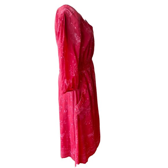 NWOT PRESS Melanie Press (British Designer)Pink Floral 100% Cotton Dress Size L - Picture 4 of 14